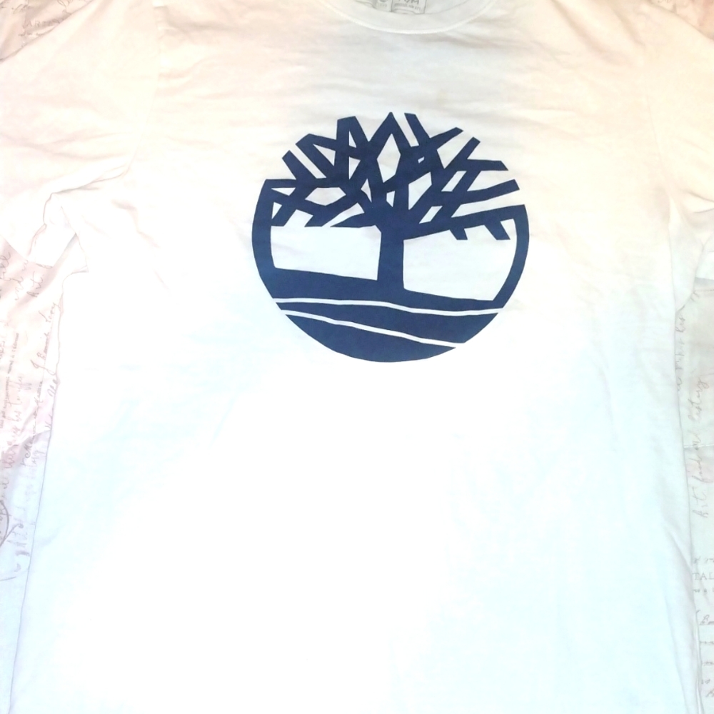 timberland white tea with tree logo on front men's medium unisex